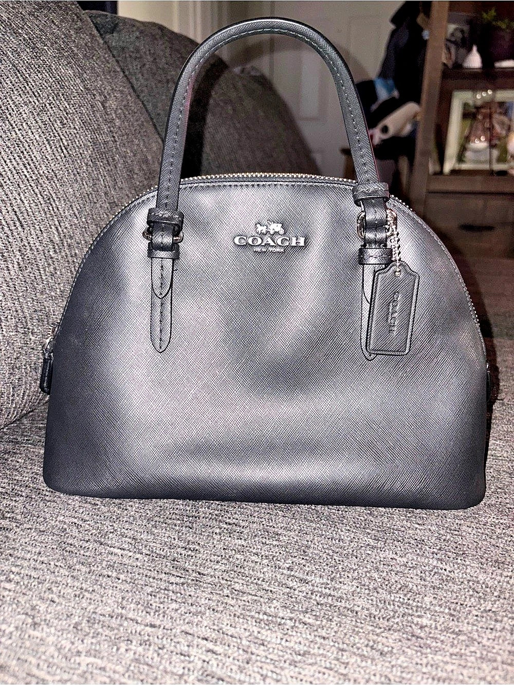 Coach Peyton Leather Mini Domed Satchel in Black